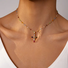 Load image into Gallery viewer, Rainbow Crystal Beaded Cross Necklace