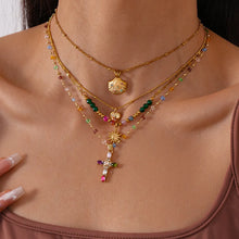 Load image into Gallery viewer, Rainbow Crystal Beaded Cross Necklace